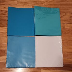 Set of 4 Binders Blue and White Color, 3 - 1", and 1 - 1.5", 3 Rings, 2 Pockets